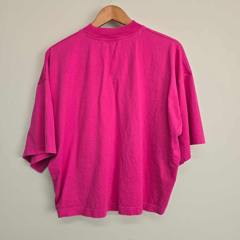 COS Boxy Mock Neck T-Shirt Womens Large Pink Oversized Cotton Minimalist - Picture 6 of 14
